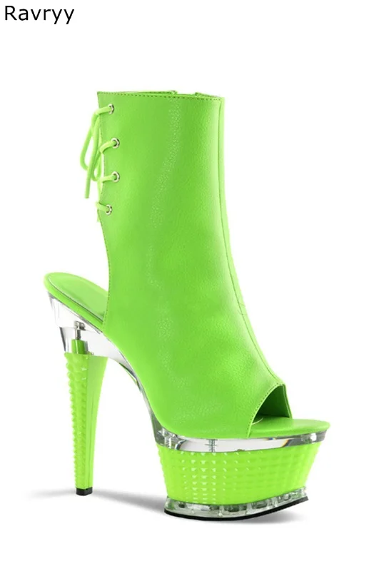 

Summer Autumn Fashion Green Woman sandal boots 17CM platform heel lace up Women short boot female acting modern club party shoes