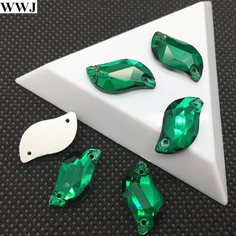 72pcs/lot S Shape Sew On Rhinestones 6x12mm Green Zircon Color Silver Flatback Sewing Glass Crystal Stone For DIY Garment