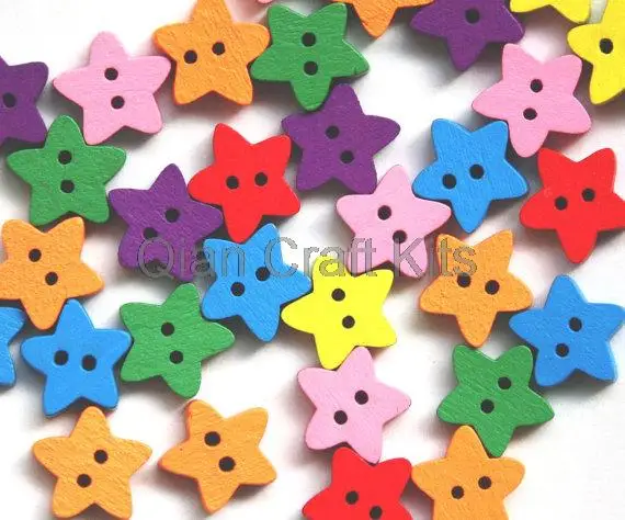 500pcs 16mm medium assorted colorful painted mix color stars 16mm natural Wood, Wooden Buttons pendants beads for DIY-