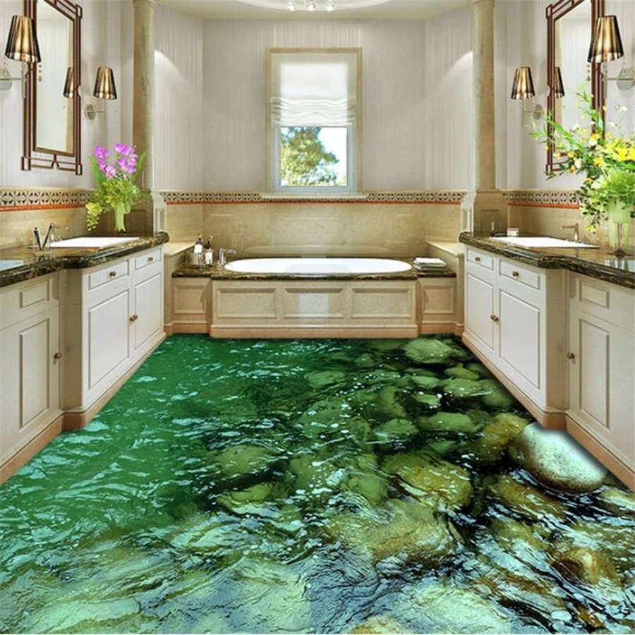 beibehang Custom floor 3D calm creek water bathroom background floor wall papers home decor elf-adhesive decorative 3d flooring