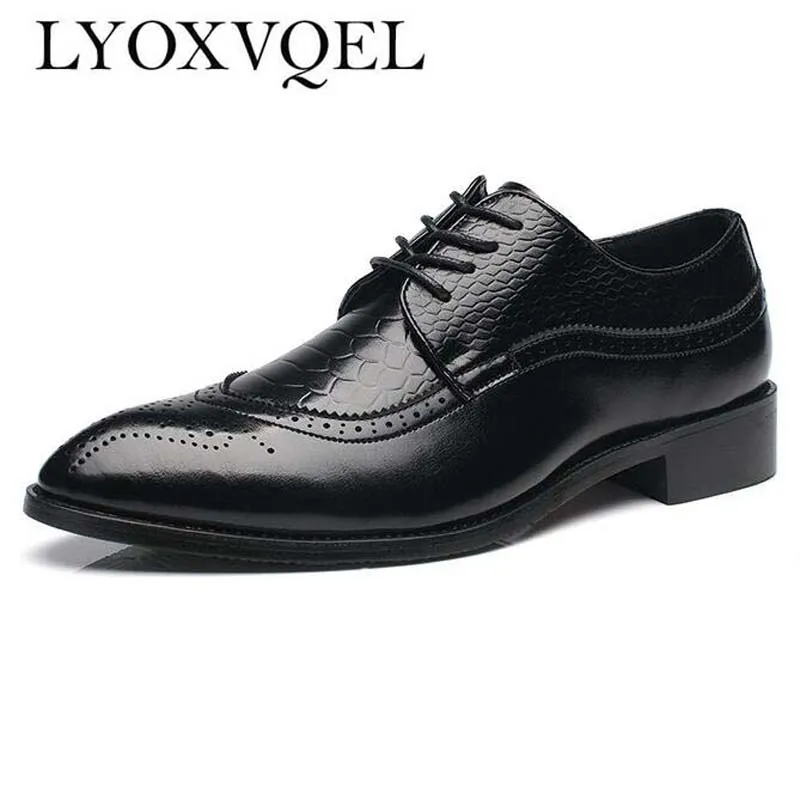 Size 47 48 Fashion PU Leather Men Dress Shoes Pointed Toe Bullock Oxfords Shoes For Men, Lace Up Designer Luxury Men Shoes M067