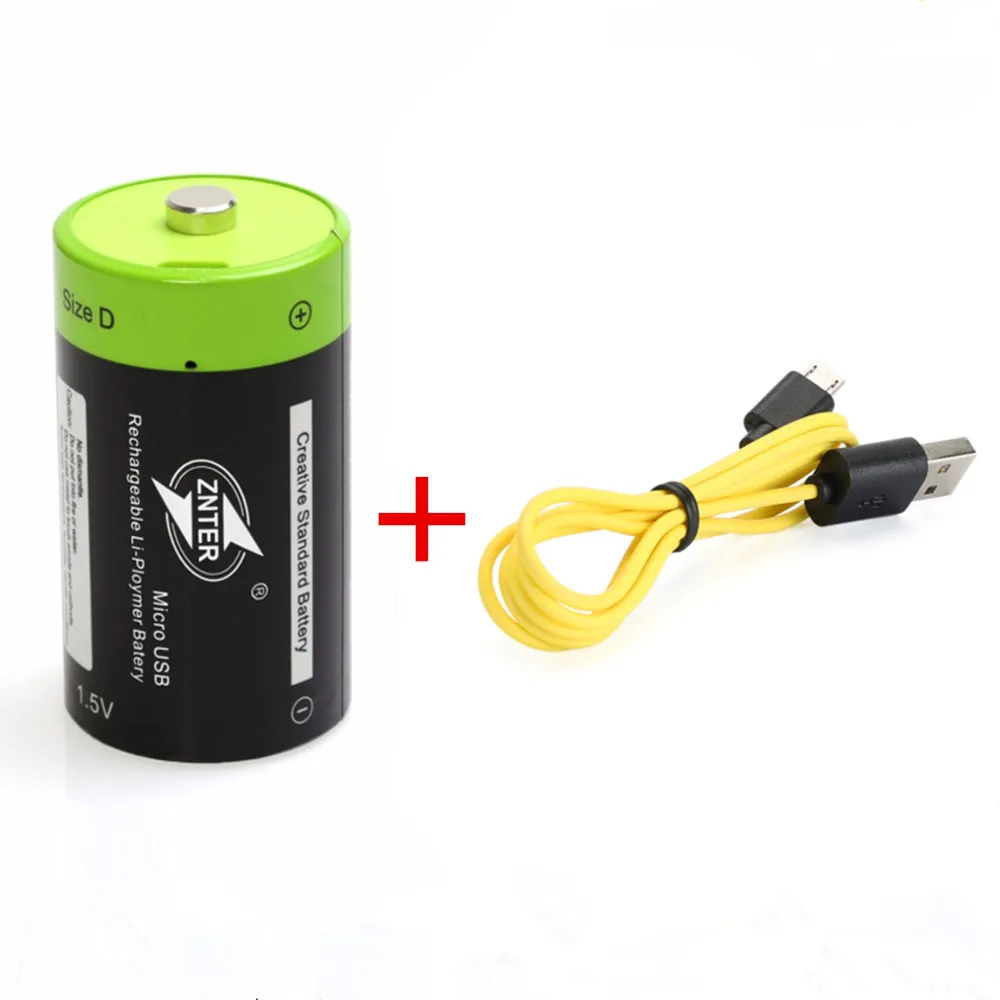 

Hot sale ZNTER 1.5V 6000mWh USB rechargeable battery D polymer lithium battery + 1PCS Micro USB charging cable