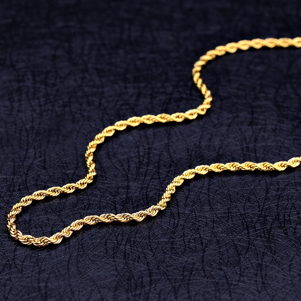 New arrival 3MM stainless steel gold color twisted rope chain necklace Fashion unisex jewelry Rock style Christmas gift