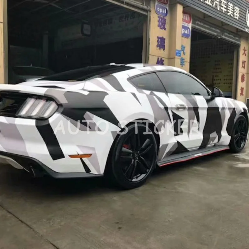 

5/10/15/20/25/30m*1.52m Black White Gray Big Camouflage Vinyl Adhesive PVC Film Car Wrap Camo Sticker Vehicle DIY Decal