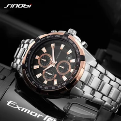 SINOBI Relogio Masculino Chronograph Mens Watches Top Brand Luxury Fashion Geneva Quartz Watch Man Sport Waterproof Wristwatch