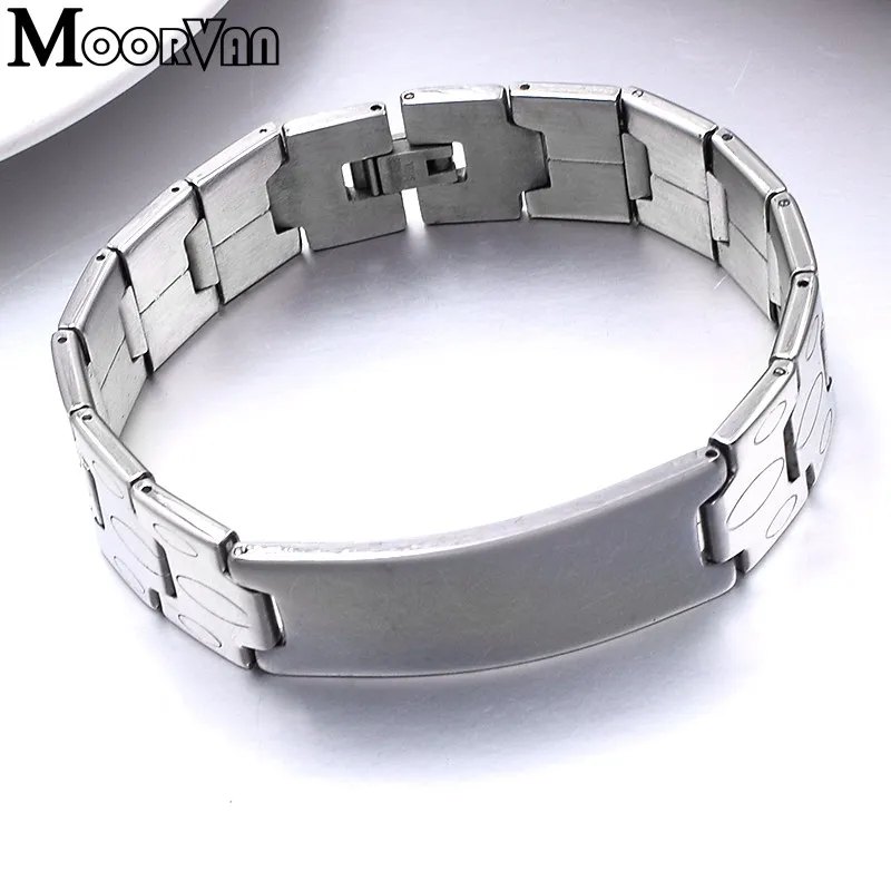 Moorvan  Jewelry Silver Color Sporty Jewelry Men Bracelets Punk 15mm ID Chain Bracelet Boy Friend Gift Stainless Steel VB066