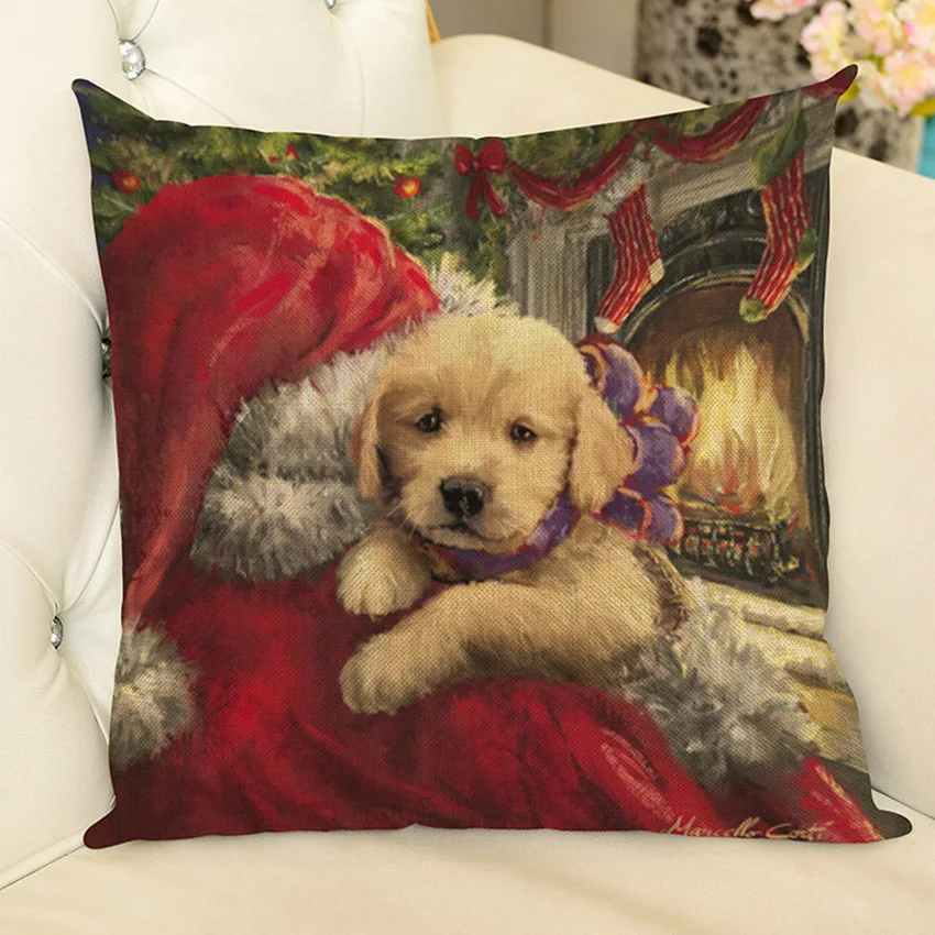 Christmas Decorative Pillows Dog Cosplay Santa Claus 3D Print Celebrition Xmas Gift Sofa Throw Pillows Car Back Cushions 45x45cm