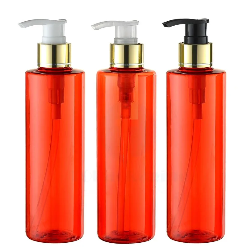 20PCS/LOT-250ML Spiral Lotion Pump Bottle,Red Plastic Makeup Sub-bottling,Empty Cosmetic Container,Sample Essential Oil Bottle