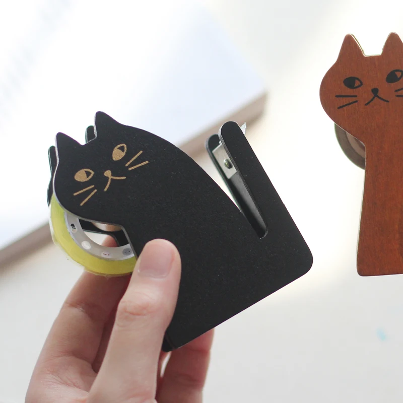 2018 new tape dispenser kawaii retro wooden cat styling tape cutter Miranda cat manufacturer wholesale cute stationery