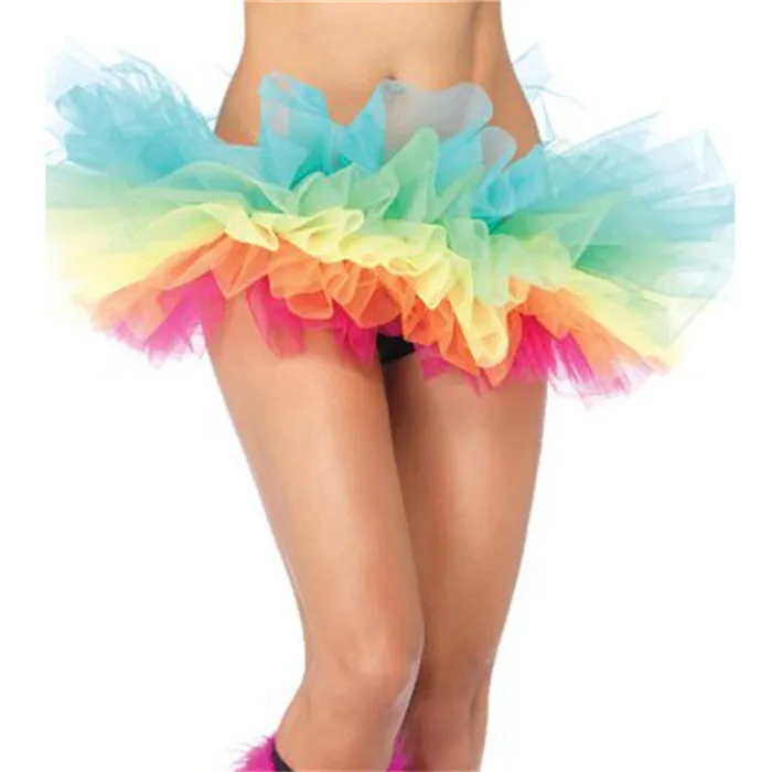 Women Girls Adult Rainbow Organza Tutu petticoat Club Skirt Sexy Women Fluff Dance Skirt