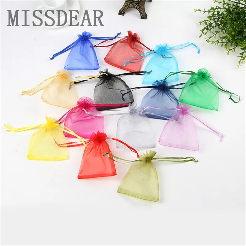 

100Pcs/Lot 7x9 9x12 10x15 13x18cm Drawable Organza Bags Wedding Decoration Gift Bag Favor Charms Jewelry Packaging Bags Pouches