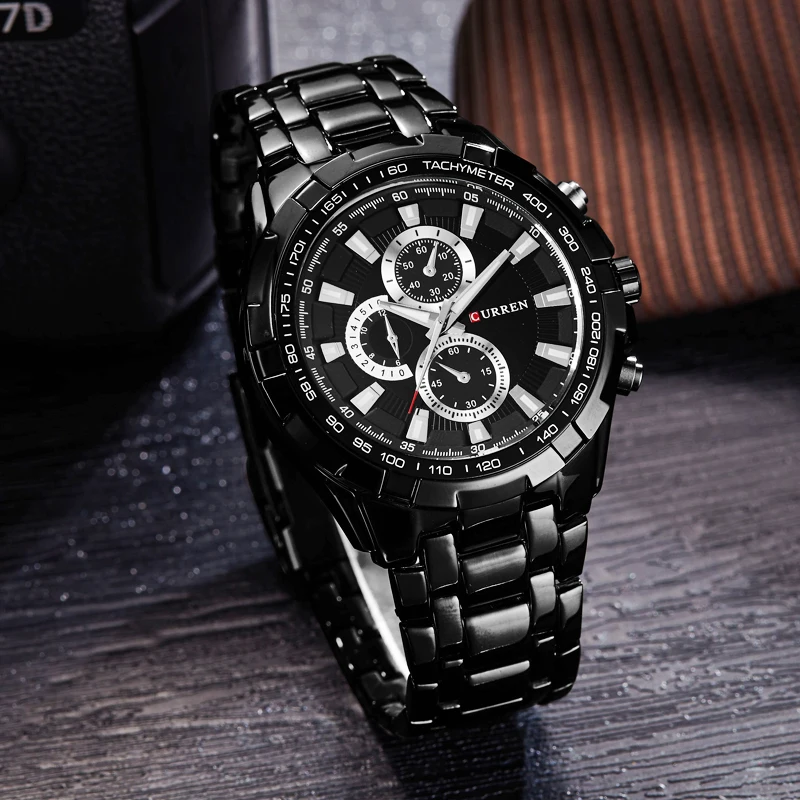 CURREN 2018 New Luxury Fashion Analog Military Sports Men Watches Full Steel Band Black Quartz Male Clock Relogio Masculino