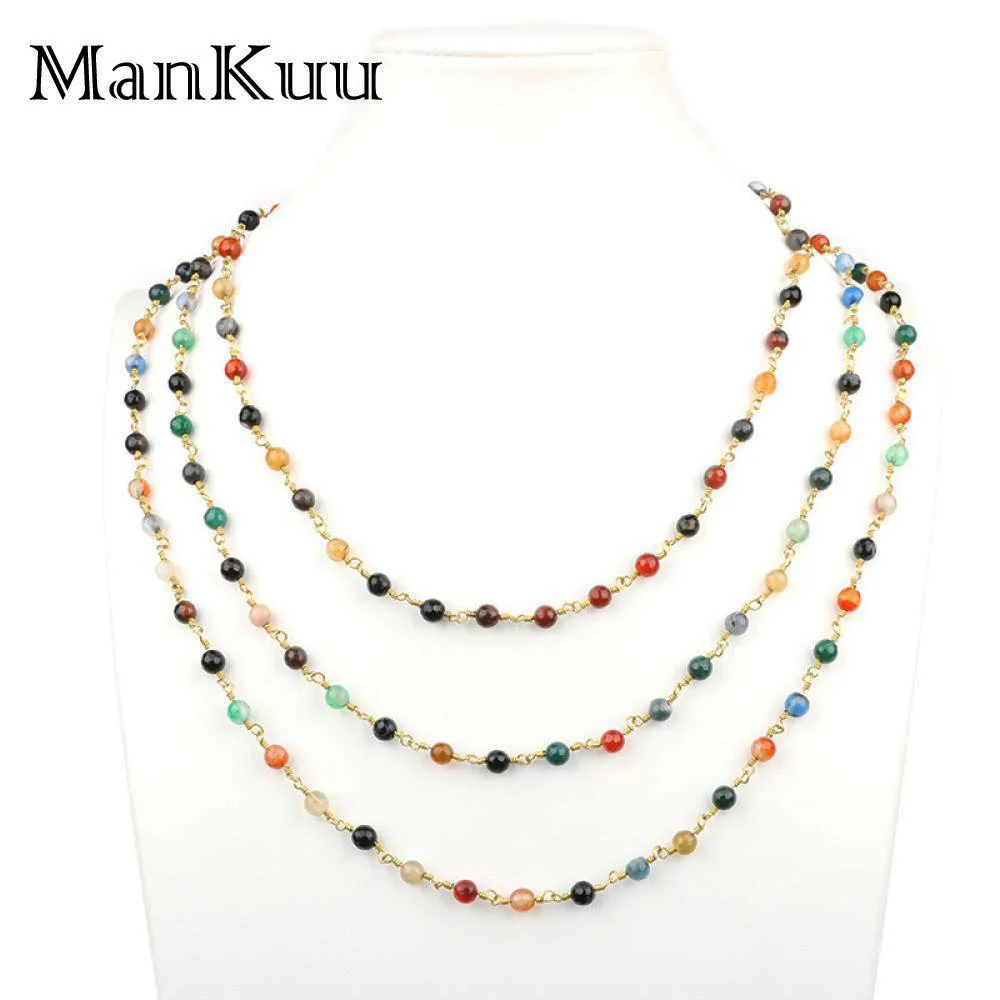 Mankuu 6mm Faceted Rainbow agaty kamienny koralik łańcuchy do różańca tworzenia biżuterii 5 m/partia hurtownie ręcznie robione złoto poszycia koralik łańcuchy