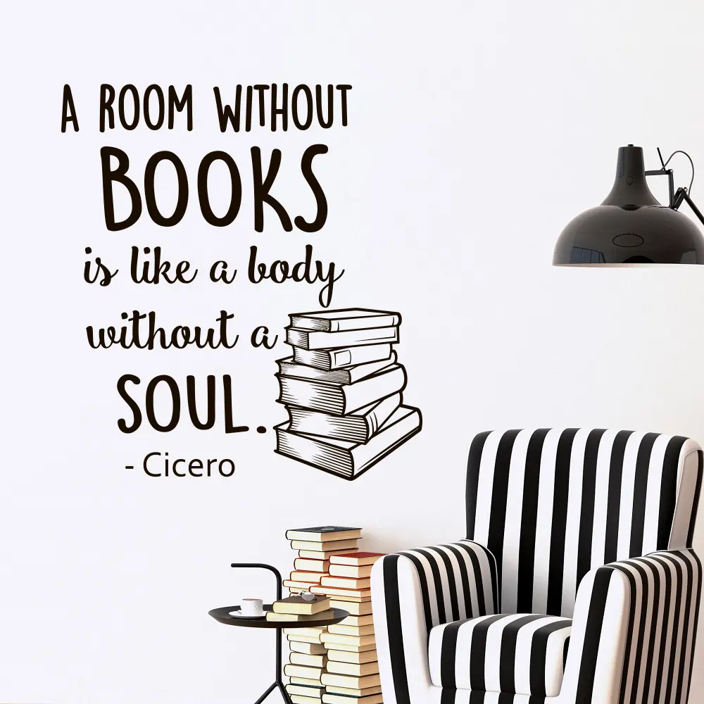 Fototapeta cytaty książki pokój bez książek jest jak ciało bez duszy Vinyl napis inspirująca biblioteka tapeta JW061