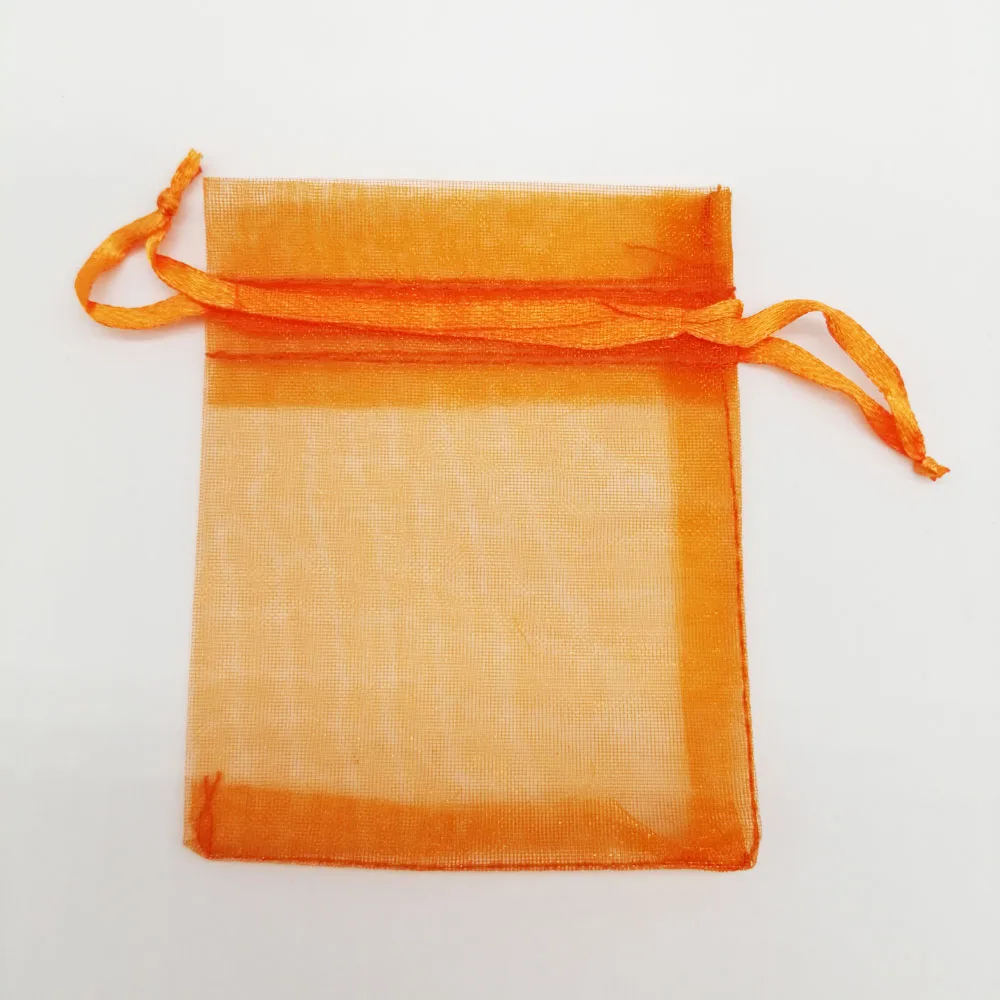 100 pçs sacos de organza laranja pequeno saco de presente de organza para exibição de embalagens de jóias saco de cordão de armazenamento de jóias de casamento de natal