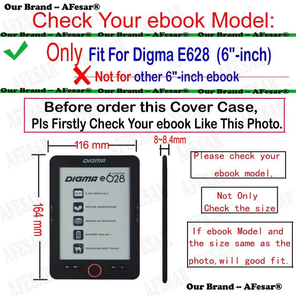 Afesar pretty Folio Flip Book Cover For Digma E628 eReader protect Pu leather case for e628 288107 ebook good hand feeling pouch