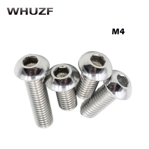 50Pcs 304 Stainless Steel Screws Hex Socket Round Head M4 Screw Bolt Furniture Fastener M4*4mm/5mm/10mm/12mm/14mm/16mm/20mm/30mm