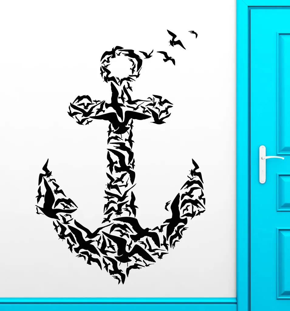 Anchor Birds Sea Vinyl Wall Stickers Nautical Marine Sailor Art Mural Wall Stickers Decor Boys Kids Rooms Design Mural SA208