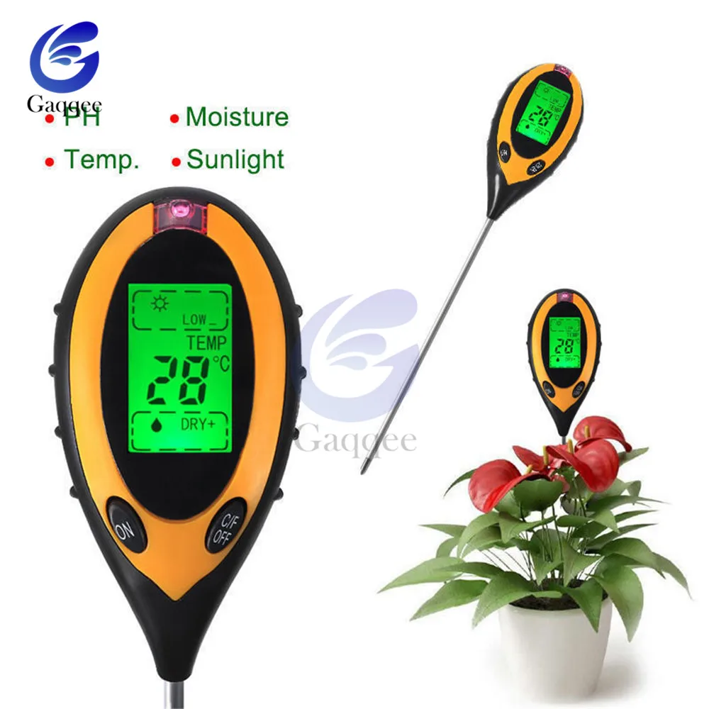 4 in 1 Soil PH Meter Tester Soil Tester PH Moisture meter Temperature Sunlight Intensity measurement Analysis Soil Acidity Test