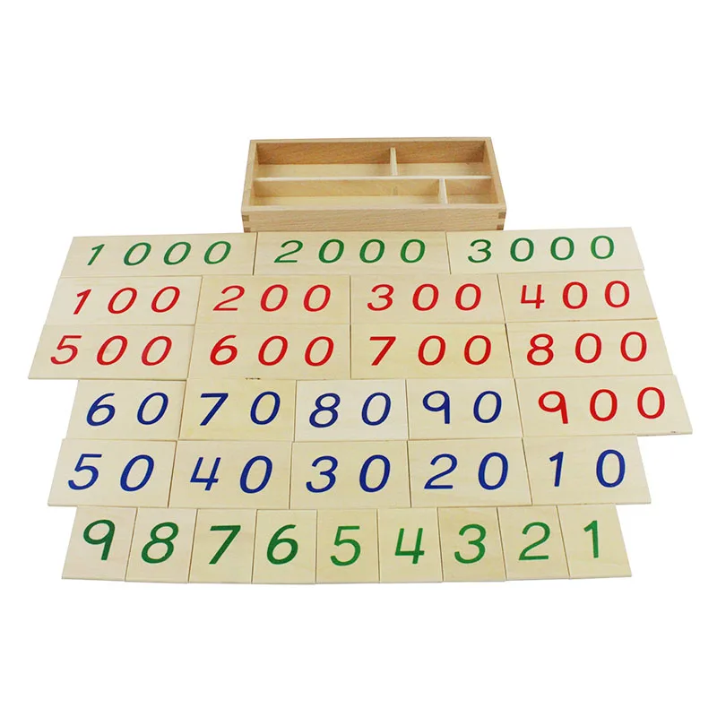 Montessori Kids Toys Mathematics Preschool Teaching Material Small Wooden Number Cards With Box (1-3000)