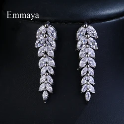 Emmaya Brand Fashion Charm AAA Cubic Zircon Multicolor Salix Leaf Pendant Earrings For Women Wedding Party Jewelry Gift