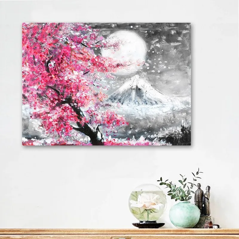 Cherry Blossom Mount Fuji Japanese Posters Canvas Prints Paintings Wall Art Pictures for Living Room Kitchen Interior Home Decor