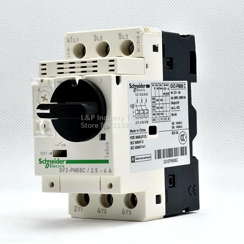 جديد وأصلي شنايدر TeSys Deca GV2-PM08C قطاع دارة المحرك المغناطيسي حماية GV2PM08C 2.5-4A 3P مقبض نوع ترقية أسود