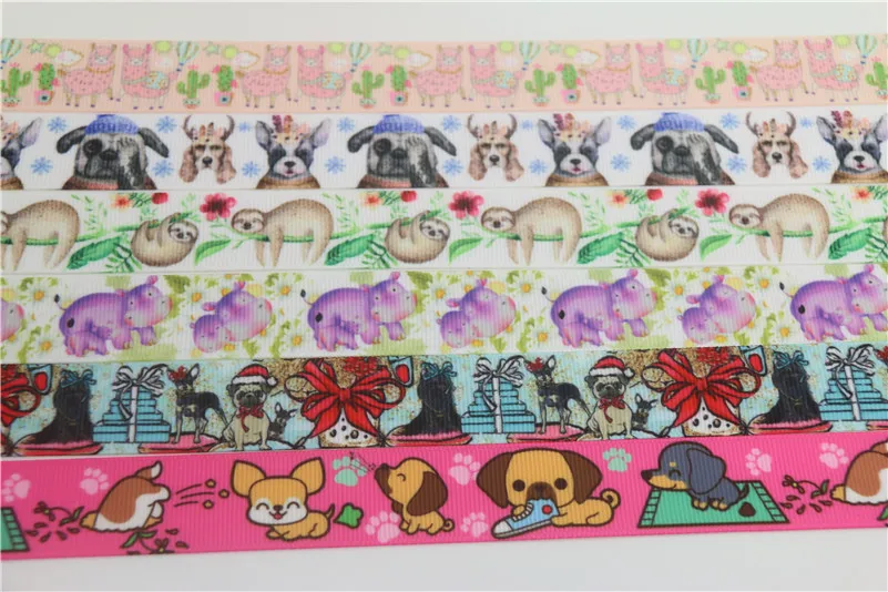 DUWES 50yards dog animals sloth printed grosgrain Ribbon Accessory hairbow headwear decoration Wholesale OEM D951