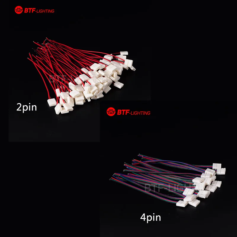 20pcs 8mm 10mm 12mm 2pin 3pin 4pin 5pin Single Dual End Solderless Cover Connector IP65 15cm Cable Wire for 5050 3528 LED Strip