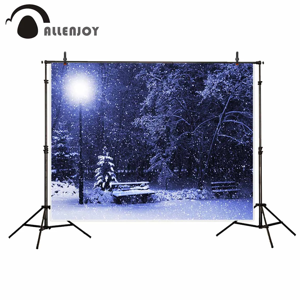 Allenjoy photographic background Dark snowflakes winter park lights cold photo studio photobooth high quality not blurry