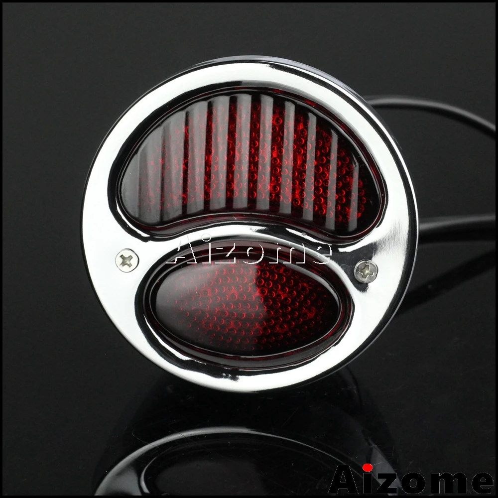 Chrome Red Motorcycle LED Tail Light For Harley Chopper Bobber Cafe Racer Duolamp Vintage Rear Stop Lamp Brake Light