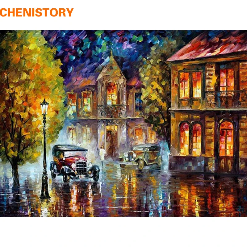 CHENISTORY – peinture à l'huile par numéros abstraite de voiture sous la pluie, acrylique sur toile, Kits cadeaux uniques, coloration par numéros