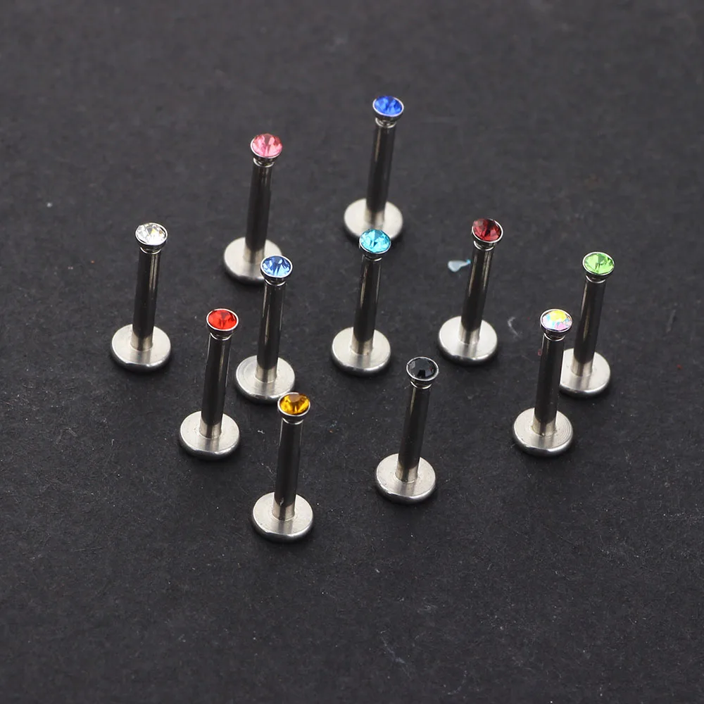 JUNLOWPY 1PC 316L Steel Crystal Ball Labret Stud Lip Ring Tragus Piercing Ear Cartilage Earring Body Piercing Helix Barbell Bar