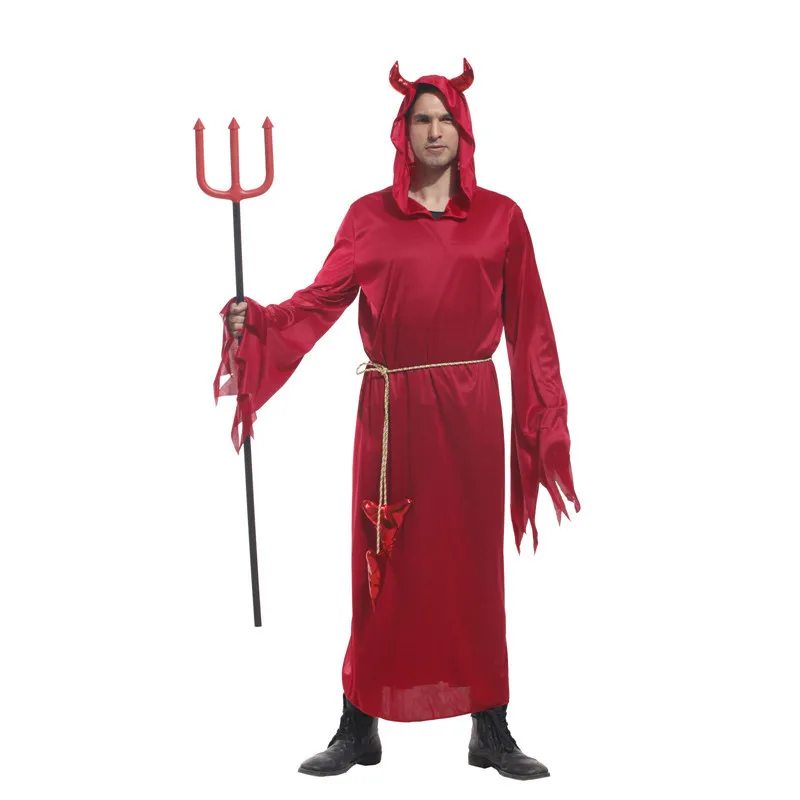 Halloween Costumes Adult Men Hooded Evil Red Demon Devil Costume Uniform Robe Fancy Cosplay Clothing for Men