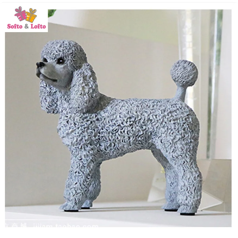 Grey poodle dog model craft,artificial puppy doggy,home desk car decoration,party favor birthday gift pet figure collections