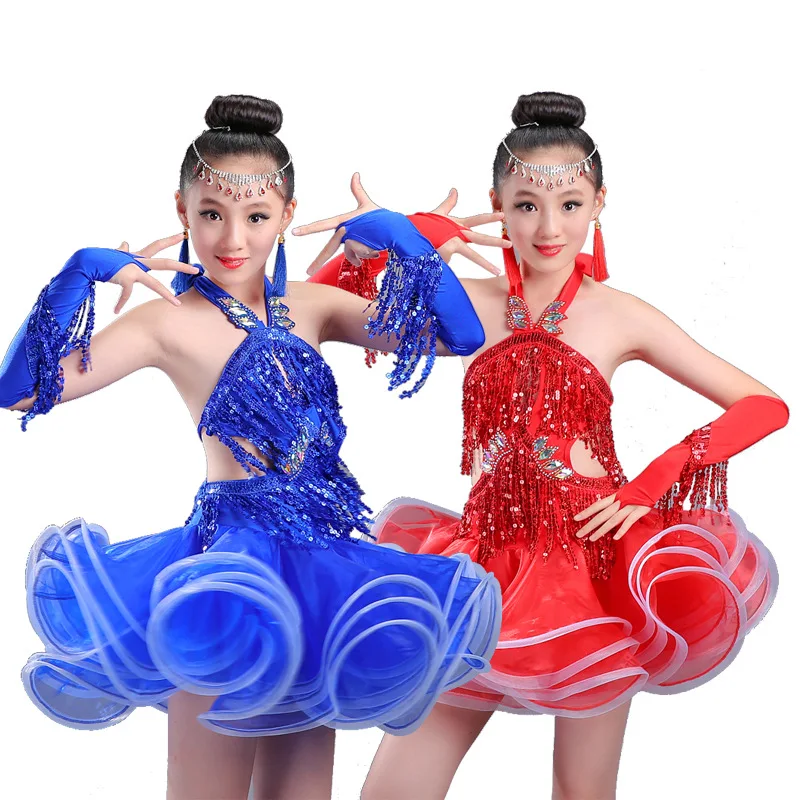 Girls Latin dance costumes new style children's exercise clothes sequins tassels Latin dance performance competition clothing