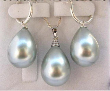 

WOW 12-16mm gray shell pearl drip earring 925sliver necklace AAA style Fine Noble real Natural free shipping