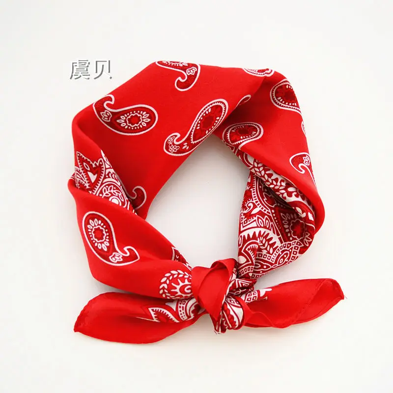 Hip Hop black red printed 100% natural silk scarf 51*51cm small squares headband kerchief neck wrap gift for girl boy women men