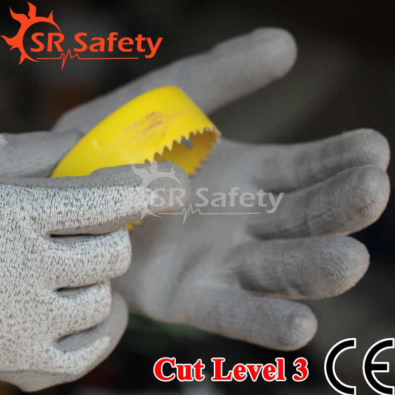 SRSAFETY 6 paia di guanti da lavoro per immersione in PU antitaglio, livello di taglio 5