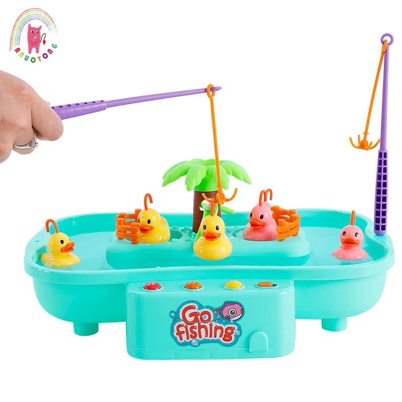 DIY Electric Rotating Plastic Magnetic Fishing Duck Toy Set Music and Baby Bath Toy Fishing Game Children's Indoor and Outdoor