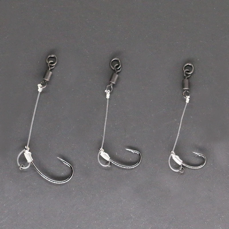 3PCS SIZE(2# 6# 8#) Carp Fishing Anti Tangle Sleeve Rubber Fishing Line Hooks With Black Rolling Swivel Fishing Accessories