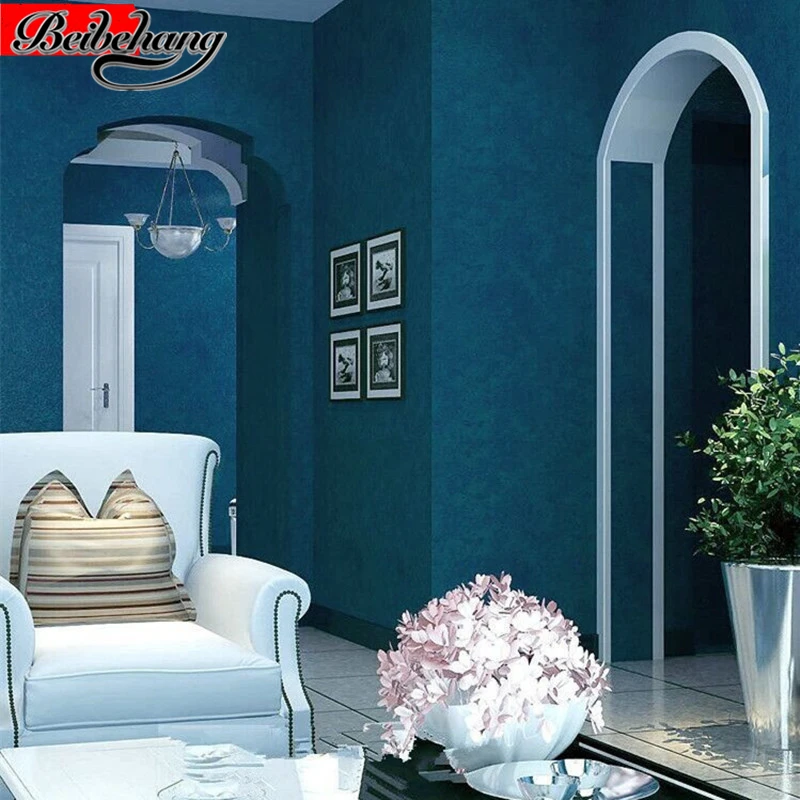 

beibehang Environmental nonwovens dark blue Mediterranean wallpaper bedroom living room backdrop modern simple plain wallpaper