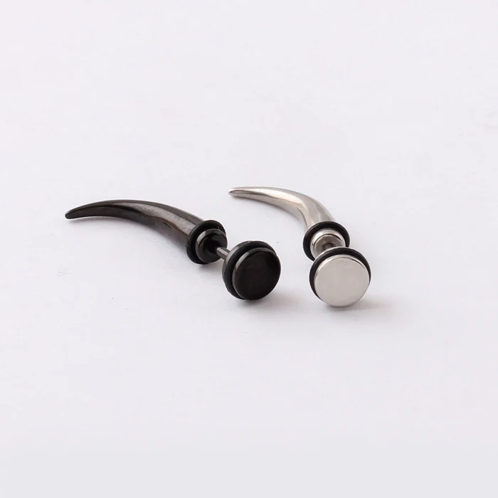 Unique Silver color Black Stainless Steel Horn Cone Spike Tip Women Men Ear stud Earrings 2pcs