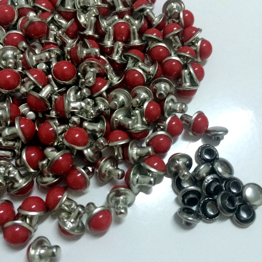 100pcs 6.5MM Round Dark Red Acrylic Bag Belts Rivets Punk Rock Spike Rivets With Silver Color Base DIY Making Shipping Free