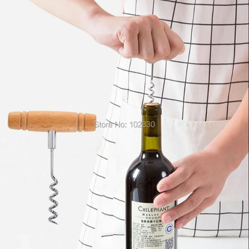 100pcs Wood Handle Professional Wine Opener Multifunction Portable Screw Corkscrew Wine Bottle Opener Kitchen Tools