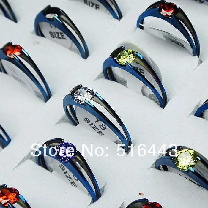 

Hot Sale 50pcs Mix Color Cubic Zircon Women Fashion Top Stainless Steel Rings Wholesale Jewelry Lots A-207