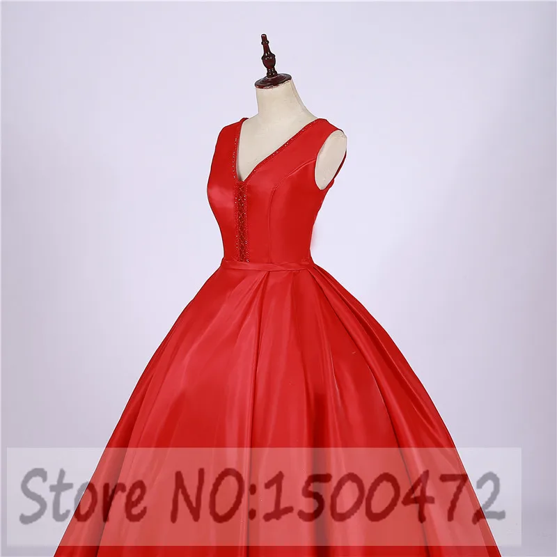 Red Ball Gown Abito Da Sera Lungo Delle Donne del Raso In Rilievo Con Scollo A V Vestito Convenzionale Promenade Del Partito Del Vestito Più Il formato Vestito Da Sera G0126