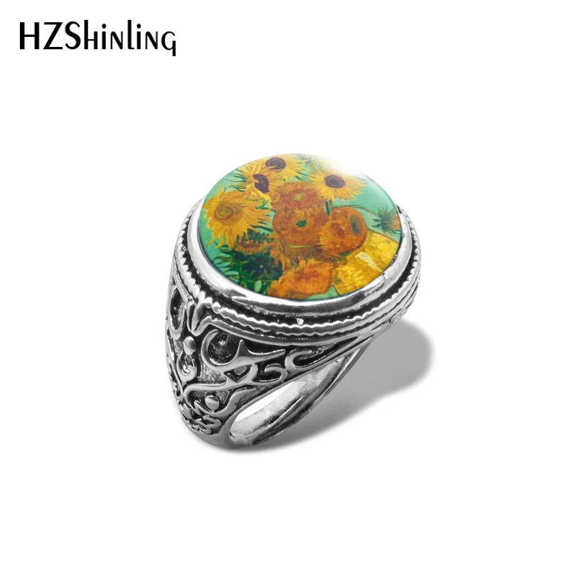 2019 New The Starry Night By Van Gogh Vintage Ring Art Painting Rings Handmade Jewelry Glass Dome Jewelry