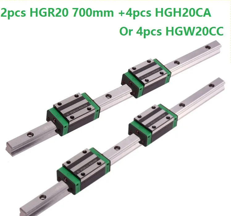 

2pcs linear guide rail HGR20 700mm with 4pcs HGH20CA Or HGW20CC linear Carriage block for cnc router