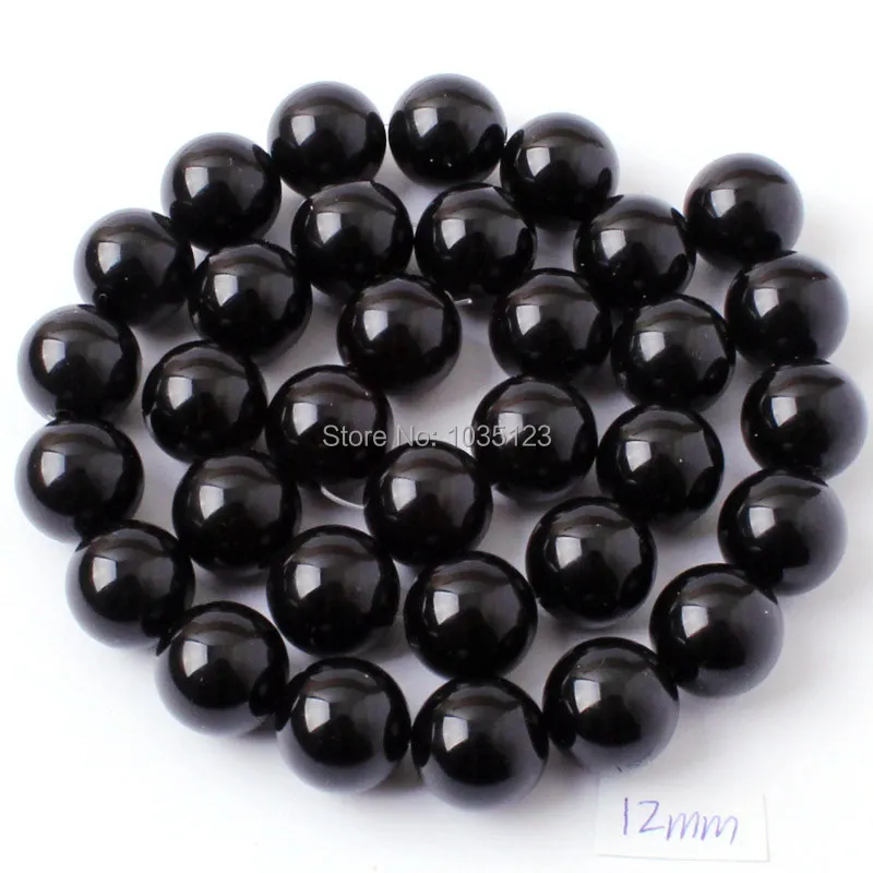 Round Natural Black Agates Bracelet Necklace Jewelry Loose Beads 38cm 2,3,4,5,6,8,10,12,14,16,18,20mm